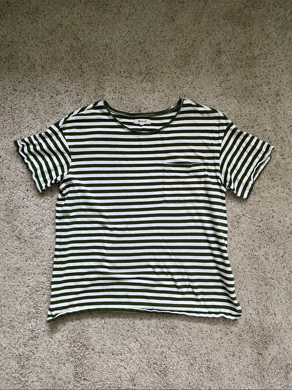 Madewell Olive Green & White striped M cotton tee